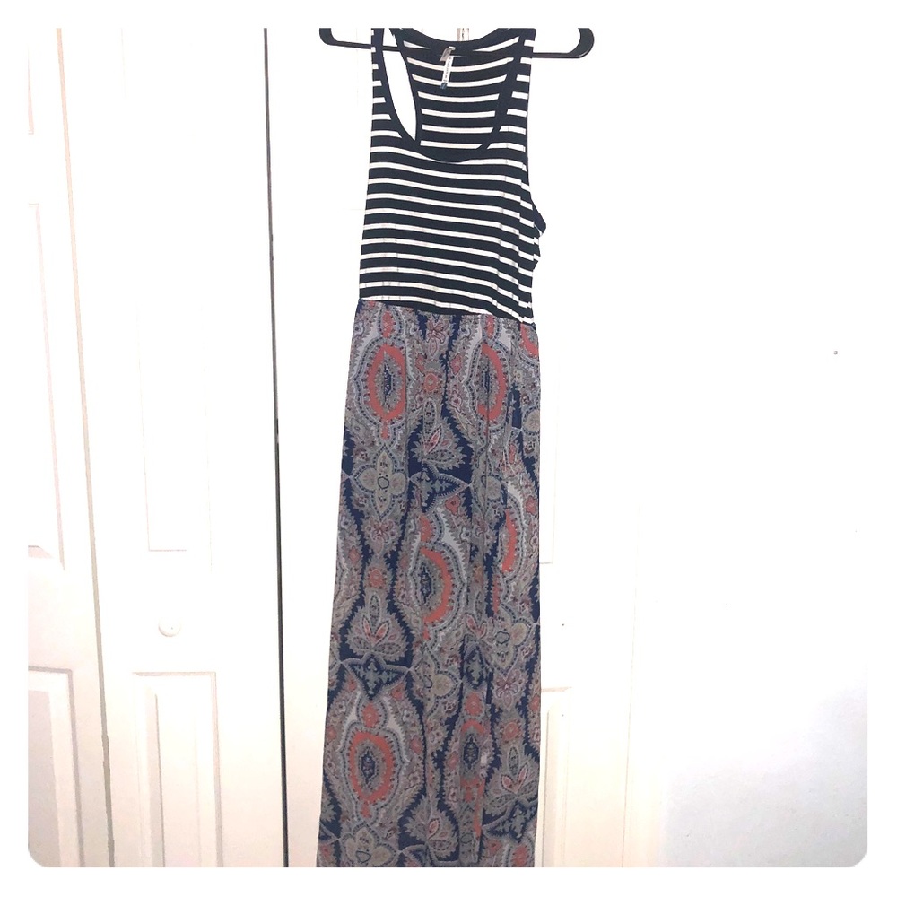 Navy stripe and floral tank top dress